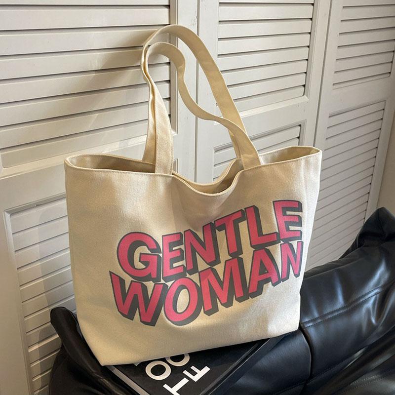 Canvas bag with new texture, casual shoulder bag, Thai lady letter printed large capacity bag commuting class, college student