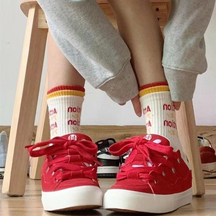 Hong Kong Style Niche Color Matching Retro Splicing Canvas Shoes Women's 2025 Autumn New Guochao Skateboard Shoes Casual Student Shoes