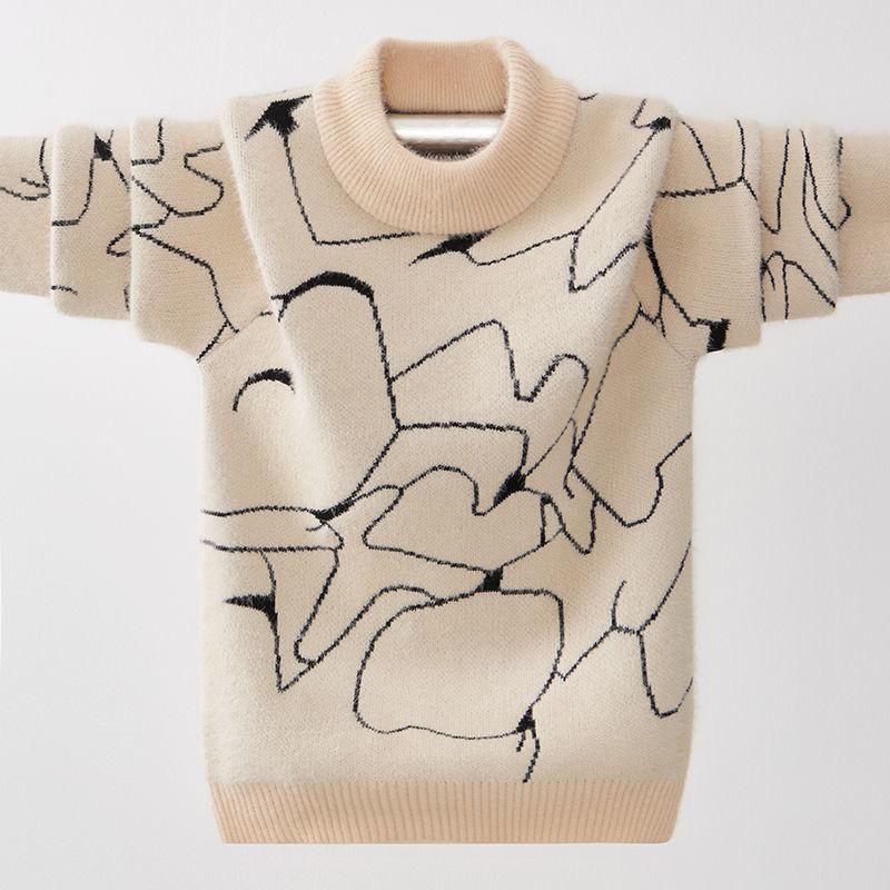 Boys Spring and Autumn Sweater Long-sleeved Round Neck Fashion Warm Knitted Sweater Bottoming Shirt