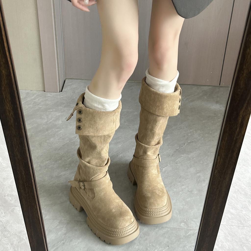 Queen Fan Retro Thick-soled Thick-heeled Heightened Boots for Women's Autumn 2025 New Models with Skirts and Thin Knight Boots