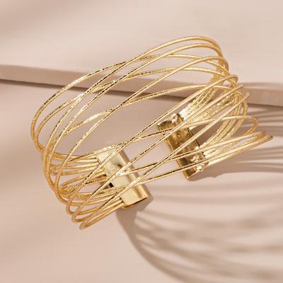 1 τεμ. Μοντέρνο Γυναικείο Ανοιχτό Βραχιόλι Πολλαπλών Επιπέδων με Διαστάυρωση και Διακόσμηση από Καθαρό Μέταλλο