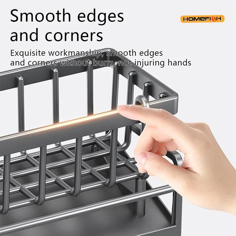 HMJ2 Multifunktionaler Küchenschwammhalter Abtropfgestell Wasser ableiten Platz für Spülmittel Lappen organisieren Kapazität Arbeitsplatte und Gegenstände aufbewahren