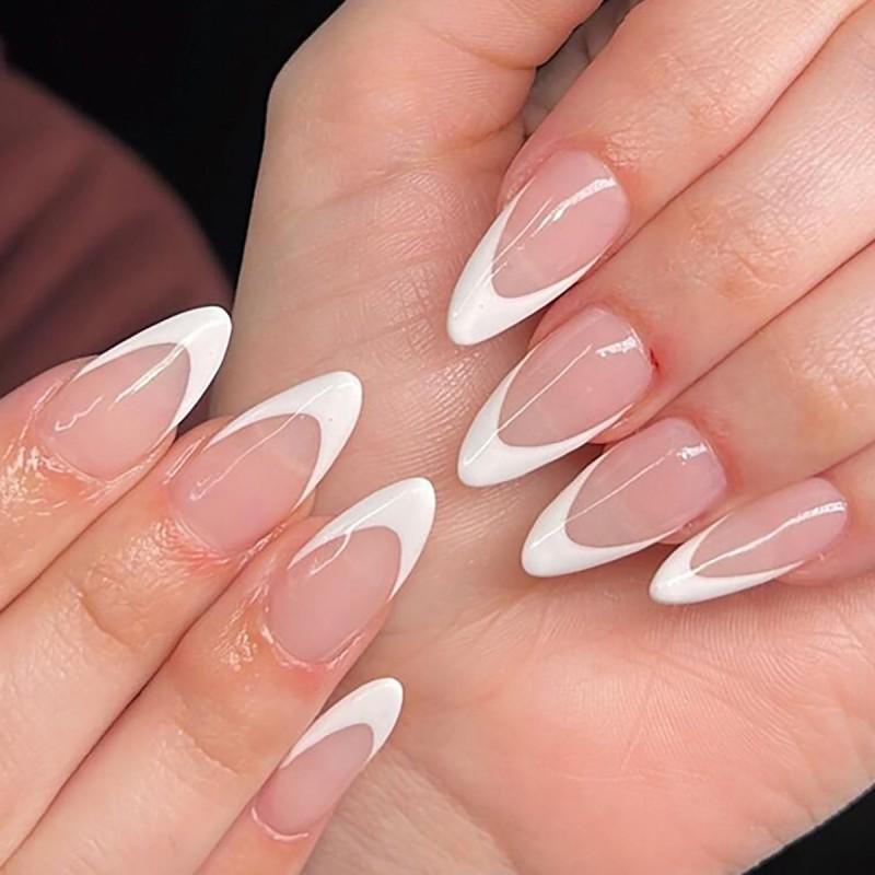 Reusable Press-On Nails French Tip Style Minimalist False Nail Tips With Glue Or Gel Adhesive FS-06 Gel Adhesive Style
