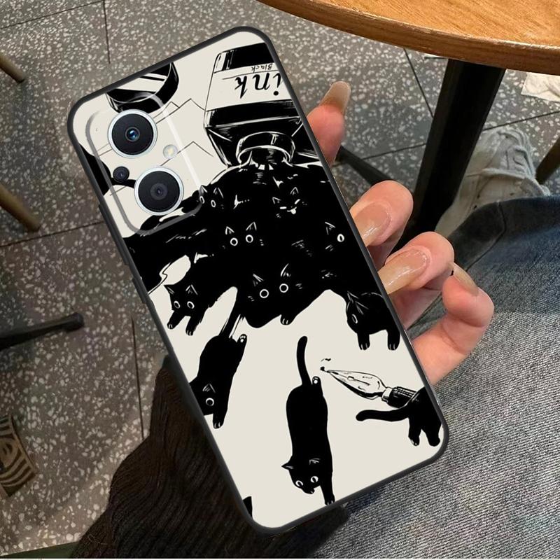 Black Cats Ink Cute Pet Witch Art For OPPO Reno 7 8 Lite 8T 14F 13F 11F 12F 10 11 12 13 14 Pro OPPO Find X9 X8 X5 X6 Pro Case