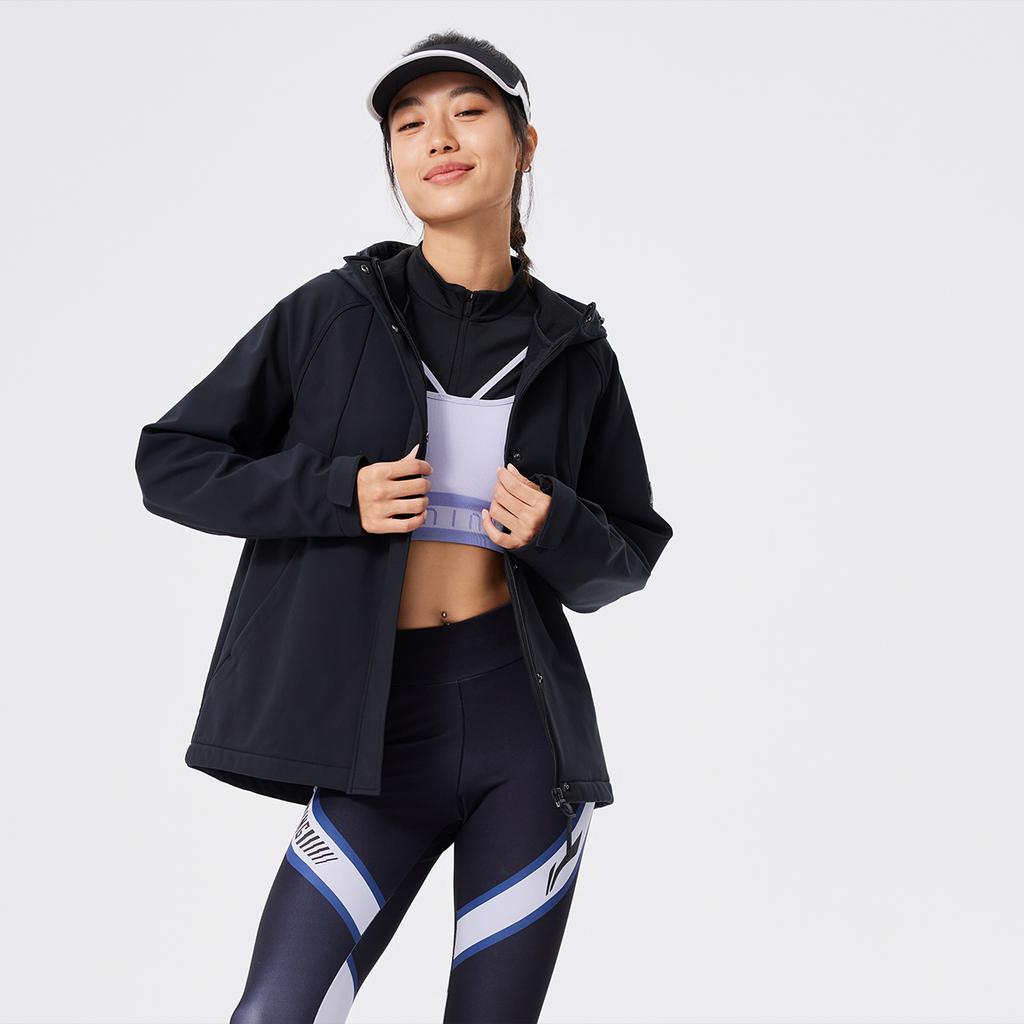 Li-Ning Water-Resistant Solid Color Zip-Up Hooded Comfortable Breathable Sports Jacket Women Jacket Black AFDU562-4