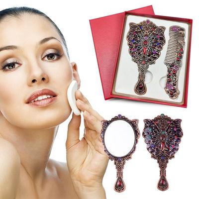 Peacock Open Screen Retro Small Mirror Vintage Handheld Cosmetic Comb New Makeup Mirrors Comb Set