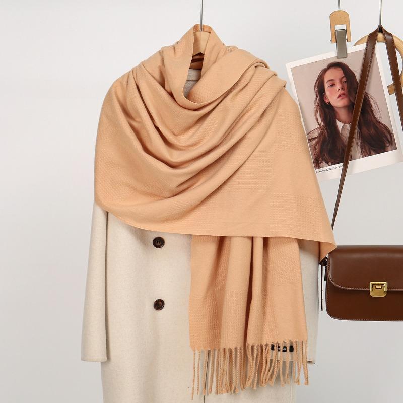 Hot-selling new monochrome imitation cashmere versatile fringed scarf in autumn and winter, warm long shawl scarf