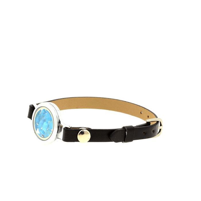 Bracelet de montre - Apatite - 25 mm - Ajustable - Acier inoxydable - Cuir noir