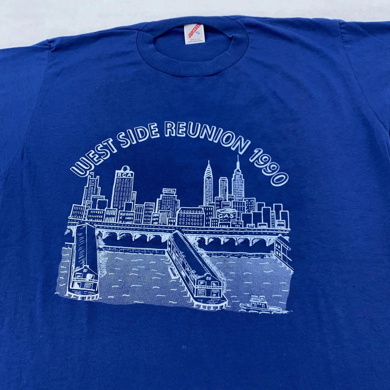 Vintage West Side Reunion Shirt Mens Large Blue Jerzees NYC Graphic Tee 90s USA L