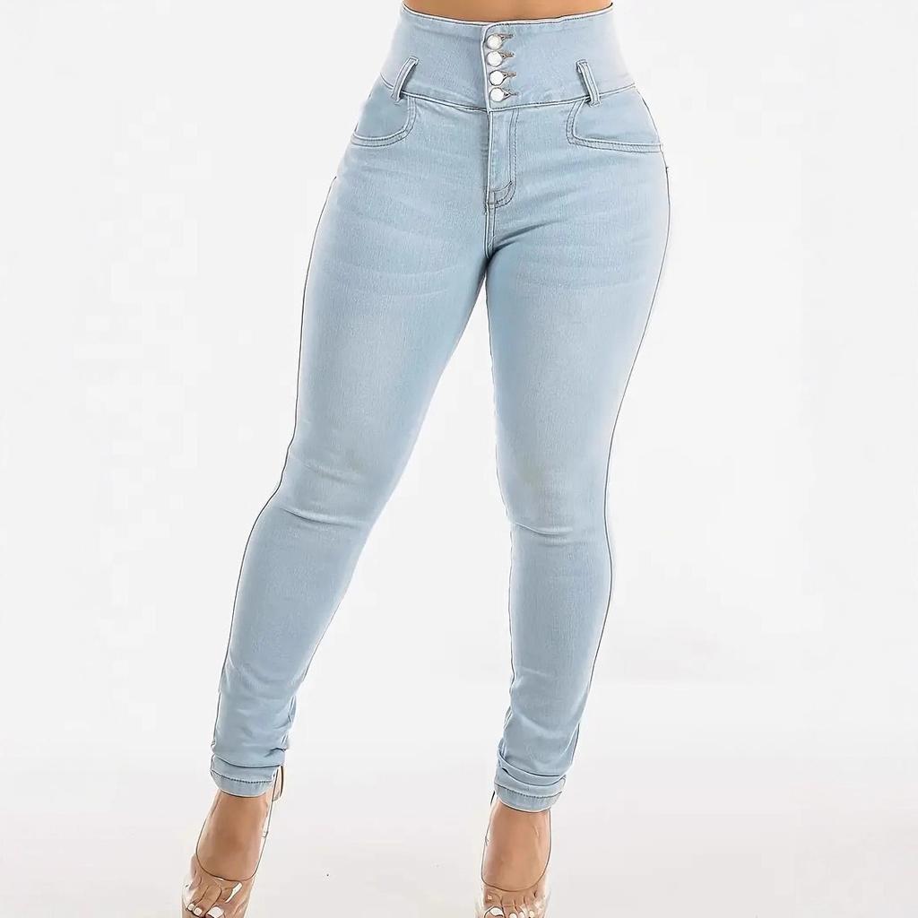 Jeans Donna Lavati Monocolore Alta Elasticità Sollevamento Fianchi Taglie Forti Jeans Vita Alta Jeans in Denim Vintage Jeans ad Alta Elasticità