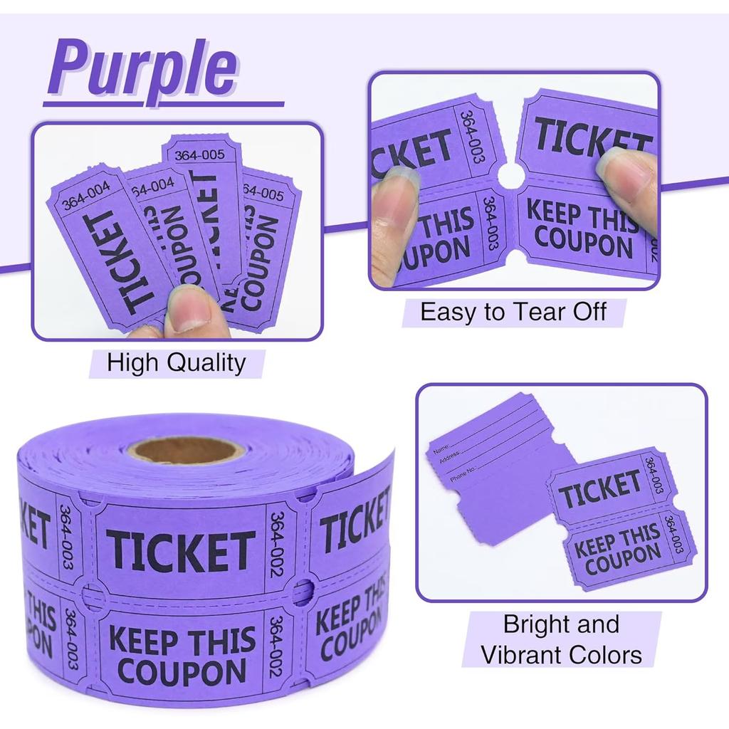 500 Raffle Tickets Double Roll, Raffle Tickets Roll with Name and Phone Number, for Raffle, Events, Class Reward Door Prize Halloween Party (Purple)