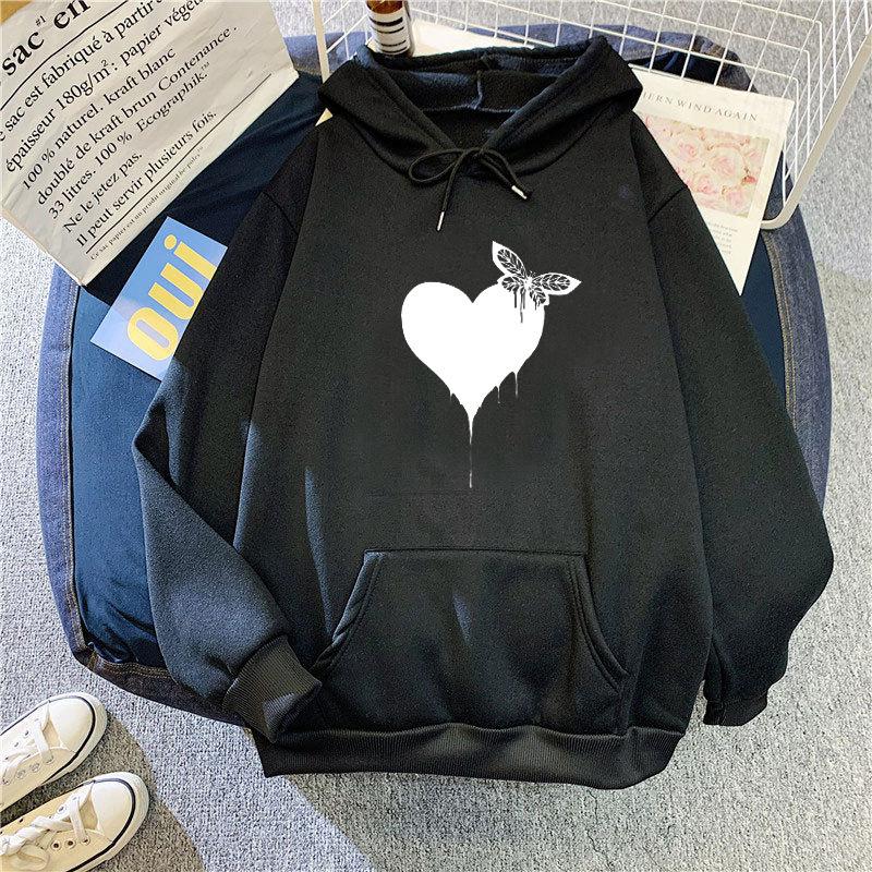 Large Size 2025 Autumn New Simple Love Hooded Jacket Men's and Women's Casual Versatile Velvet Long-sleeved Sweater