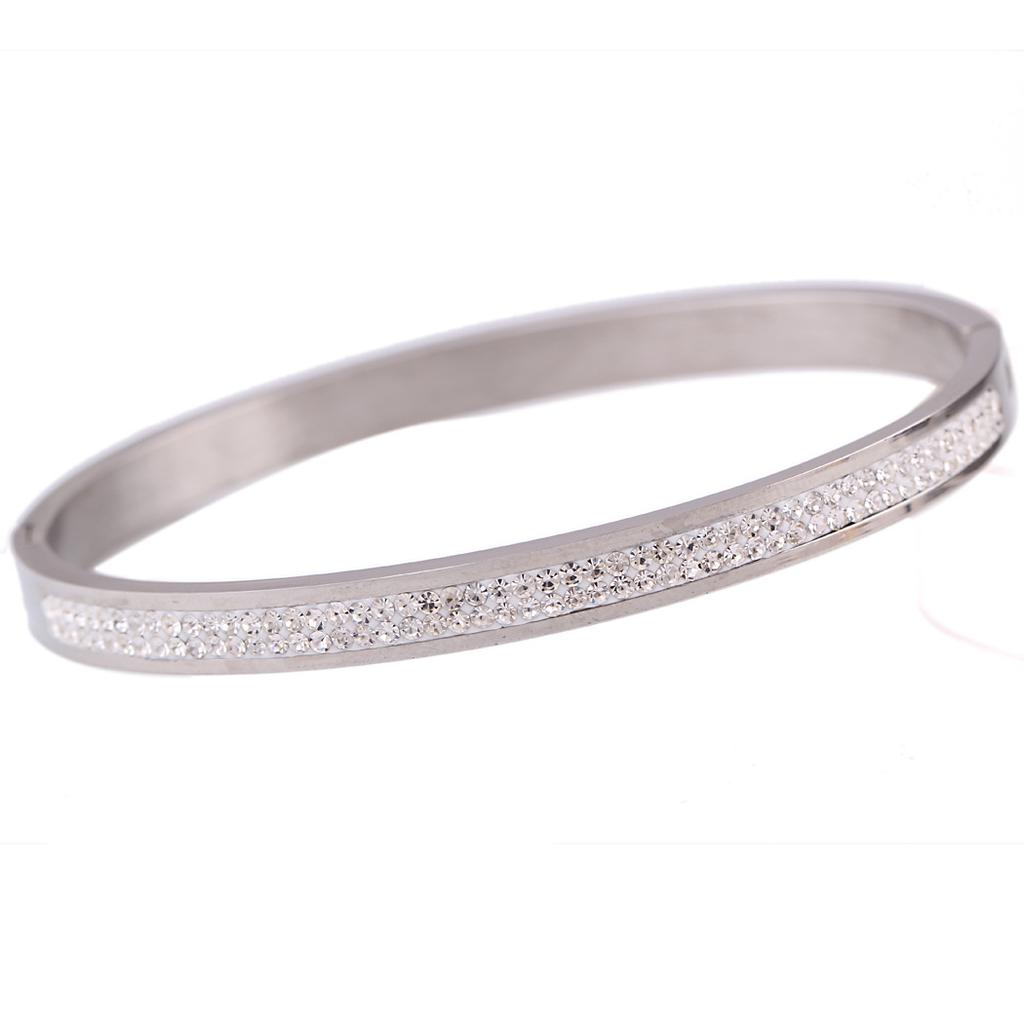 New Ladies' Bracelet Simple Fashion Two Rows Inlaid Zircon Titanium Steel Bracelet