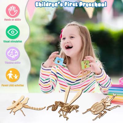 3D Animal Puzzle Brinquedo DIY Feito À Mão De Madeira Mini Borboleta Libélula Abelha Besouro