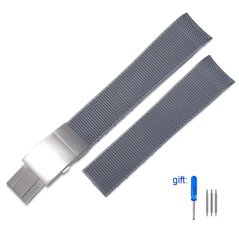 Silicone Rubber Watch Strap Soft Folding Buckle Watchband For Longines Conquest Hydro Conquest L3 Black Accessories 21mm