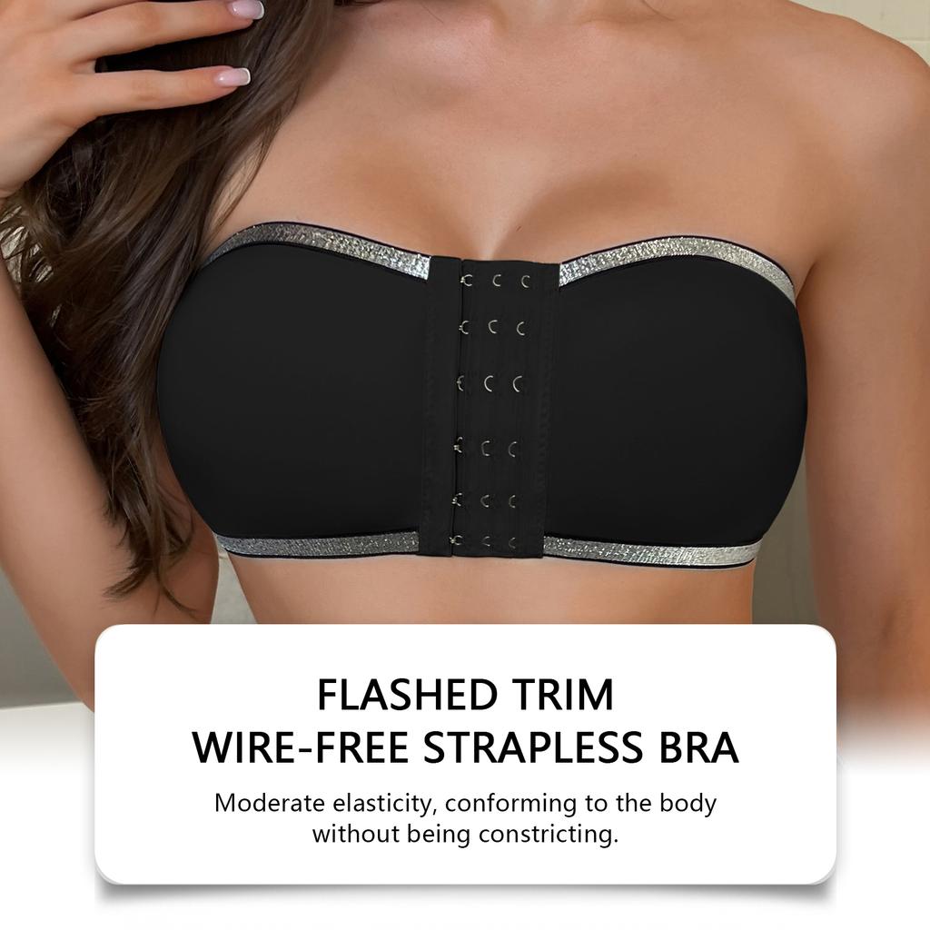 Zeriluna Ruffled Trim Wireless Bandeau Bra Summer Breathable Strapless Front-Closure Non-Slip Push-Up Beauty Back