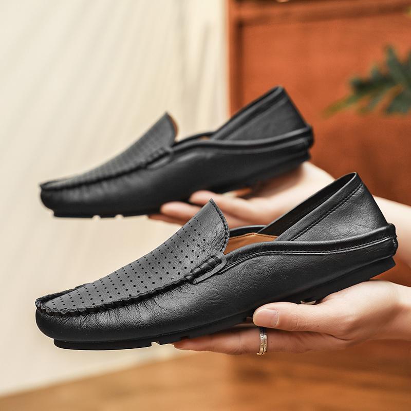 Fashion Genuine Leather Mens Loafers Non Slip Walking Flats Breathable Outdoor Casual Shoes Moccasins Male Work Office Driving Sneakers