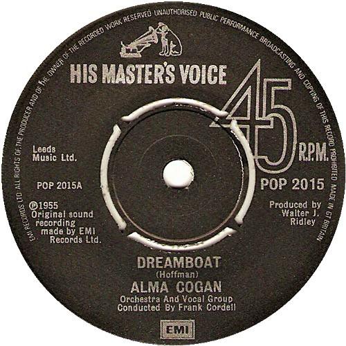 7inch Record ALMA COGAN - Dreamboat / Twenty Tiny Fingers POP2015 His Master's Vo 1980 UK Jazz Used