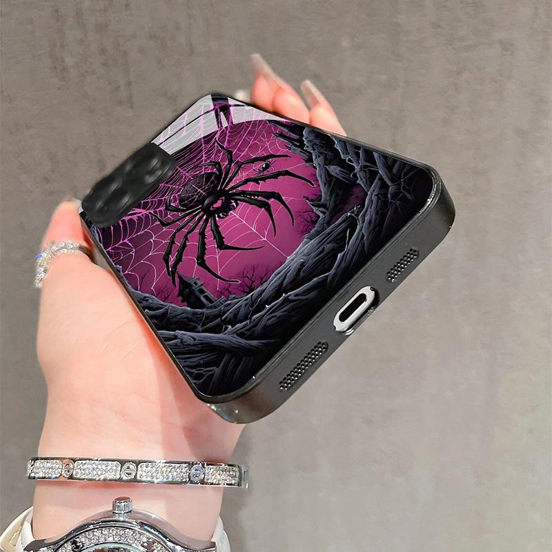 Kreative Schwarze Spinne Gehärtetes Glas Handyhülle Für iPhone 11 12 13 14 15 16 17 Pro Max 17Air 16E 7 Plus XR XS Stoßfeste Hülle