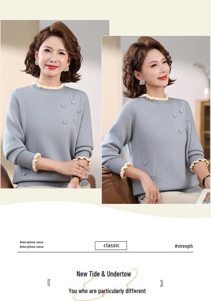 Mom's Stylish Plus Velvet Sweater - New Winter Warm Base Layer Top for Middle-Aged and Elderly Women