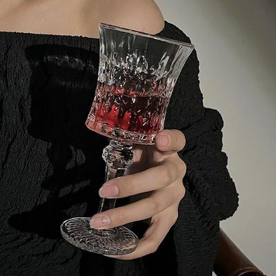 Korean Style Engraved Embossed Small Goblet Glass Cup For Soju Sake Liquor Short Stemmed Glass