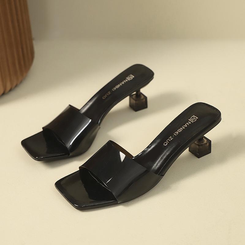 

Мода 2025 Лето Прозрачный каблук-бокал Туфли на высоком каблуке Женские шлепанцы Модные Сексуальные Квадратный носок Роскошный дизайн Женская обувь 43 чёрный