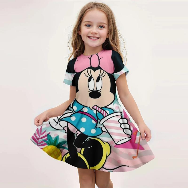 Summer Girls' Dress New Style Western Girl Short Sleeve Children's Short Sleeve Mickey