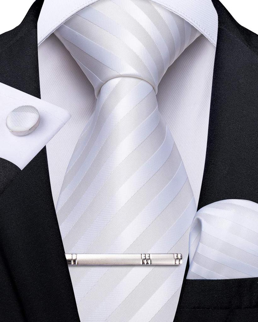 [DiBanGu] Hochzeitskrawatten-Set: White Tie, Einstecktuch und Krawattennadel mit Geschenkbox