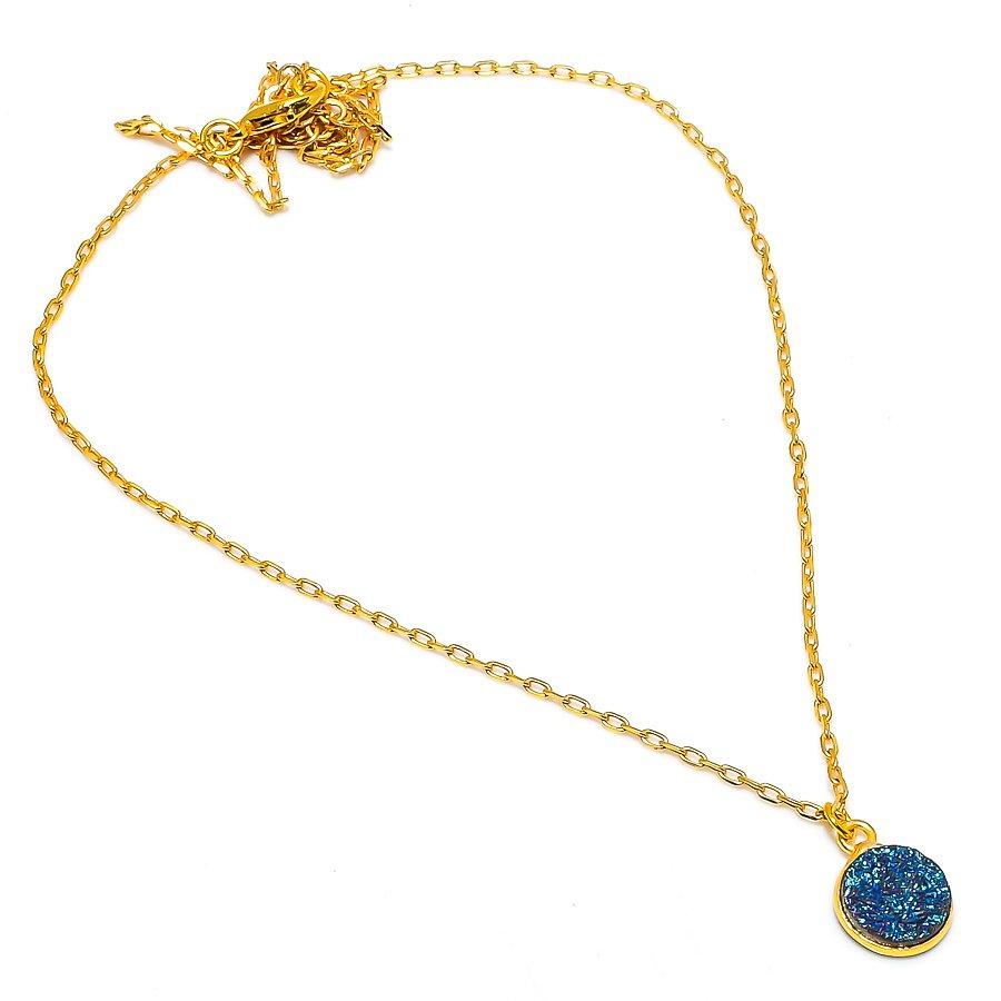 Peacock Titanium Druzy Gemstone 925 Sterling Silver Jewelry Necklace 20" GK-5015