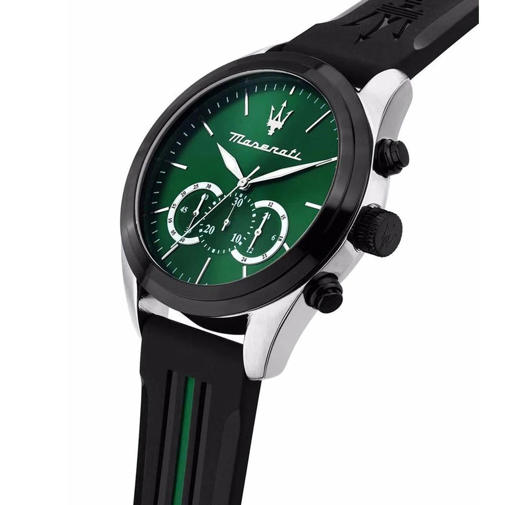 Maserati Traguardo Chronograph Rubber Strap Green Sunray Dial Quartz R8871612043 100M Men's Watch