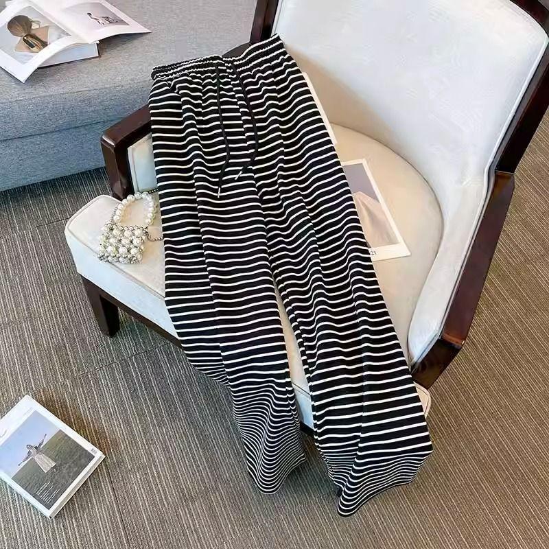 

Women s Petite High-Waisted Knit Striped Wide-Leg Pants - Black & White, Autumn/Winter M (96-105 catty)