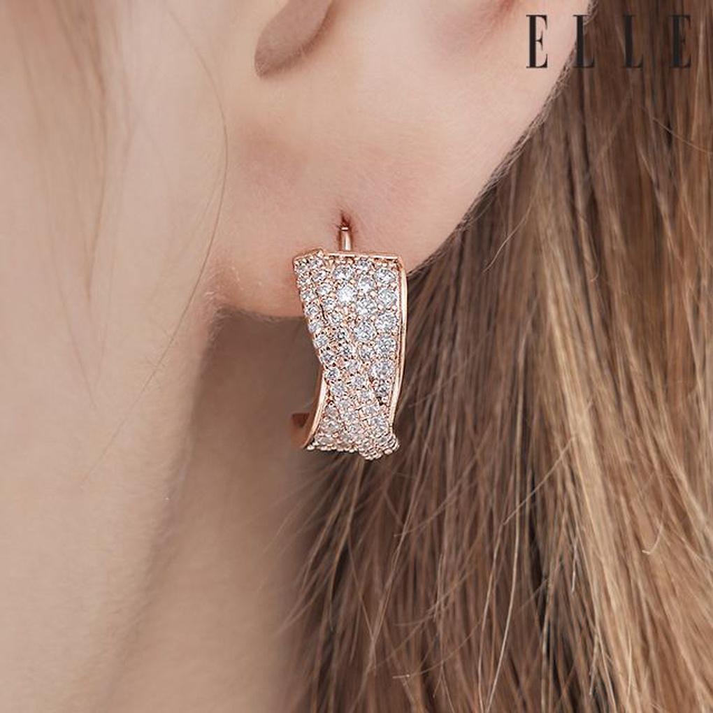 [ELLE Jewelry] 14K GF Bold Rhinestone One-Touch Ring Earrings ELGPEE535