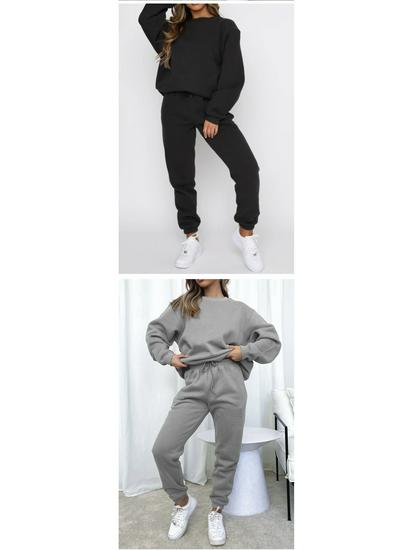 Women's New Fashion Solid Color Long Sleeve Pullover and Sweatpants Set for Autumn and Winter