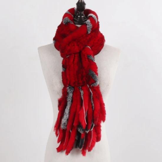 New Lady Knitted Real Rex Rabbit Fur Tassel Scarves Women Winter Warm Natural Rex Rabbit Fur Muffler Thick Knit Real Fur Scarf