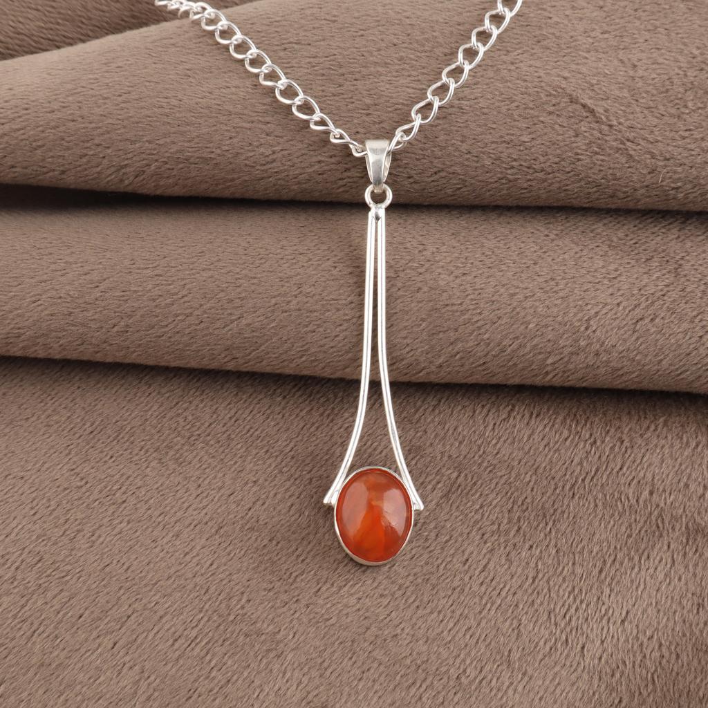 Pietra Preziosa Naturale Corniola Argento Sterling 925 Gioielli Fatti a Mano Pendente di Design 1,79" PP-69-24
