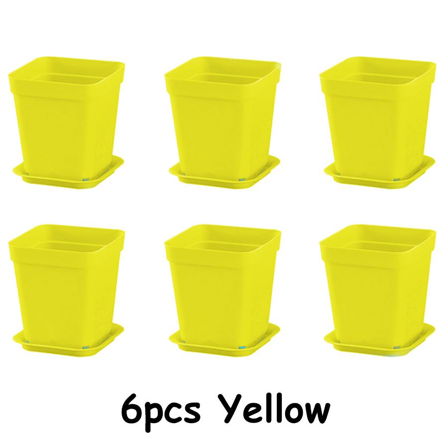 6pcs 7cm Plastic Square Flower Plant Pots with Tray Nursery Pot for Succulent Plant Home Office Desktop Gardening Balcony Decor