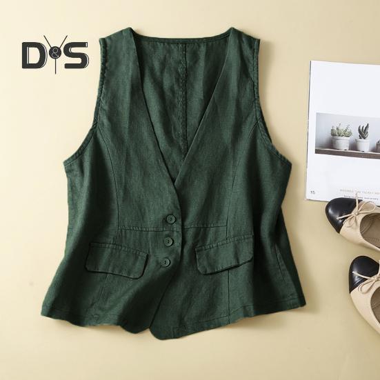 Women's Sleeveless Flax Vest Lightweight Summer Waistcoat with Button Down V Neck Vest Women Accessories