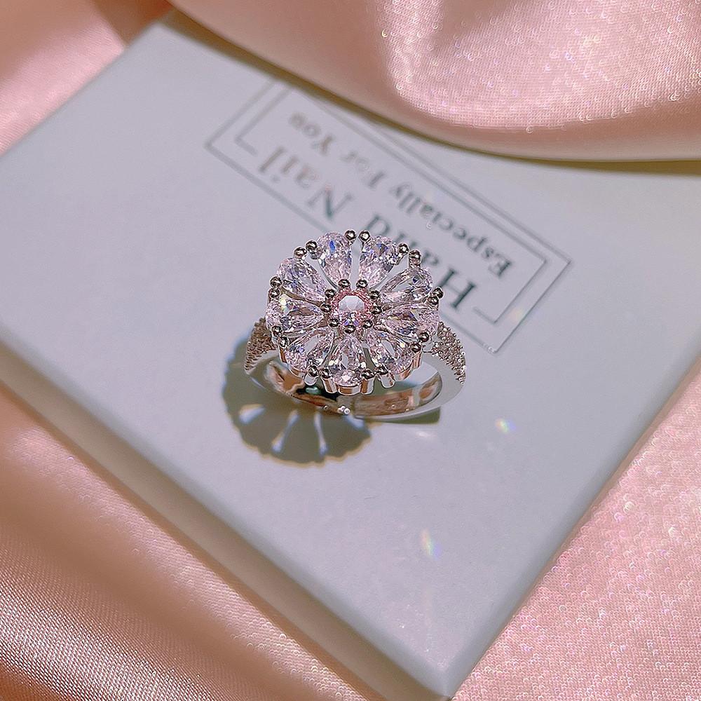 Flower Crystal Bling Diamonds Gemstones Pendant Earrings Ring Jewelry Sets for Women White Gold Filled Wedding Accessories Gifts