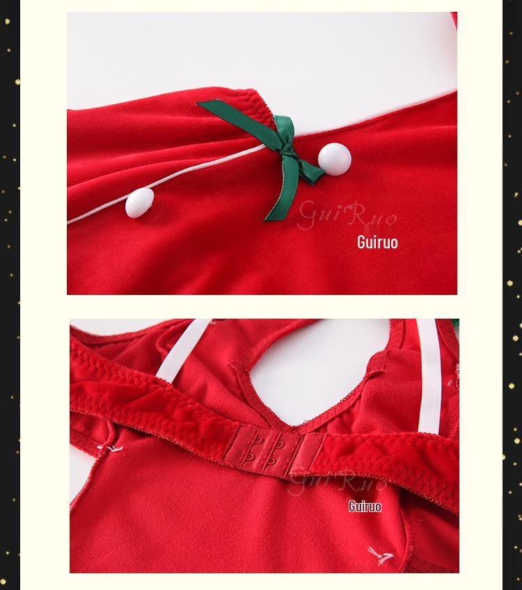 Rose Velvet Christmas Cutout Halter Lingerie Set for Women