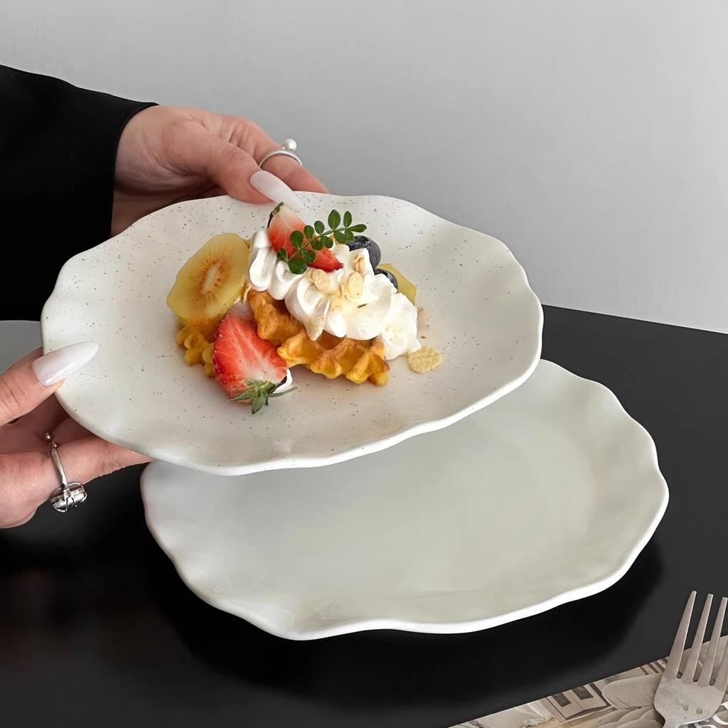 BRIrregular Lotus Leaf Ceramic Dessert Plate Porcelain Plate Western Tableware Cake Tray Dishes and Plates Dinner PlatesEY