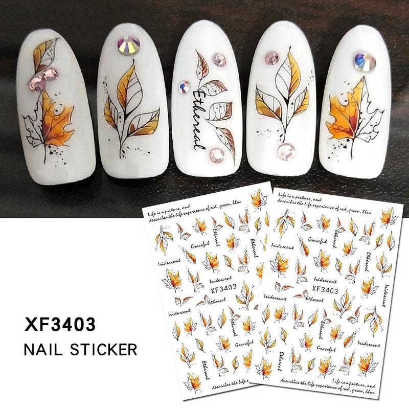 12 Sheet/set 3D Nail Stickers Autumn Winter Maple Leaf Transfer Sliders Paper Nail Decals for Manicures Wraps Tip
