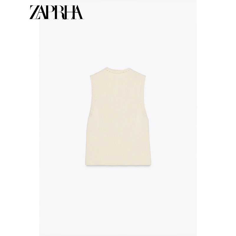 Zaprha 2025 Summer New Gold Button Decoration Knitted Round Neck Sleeveless Vest Vest Top 6771068