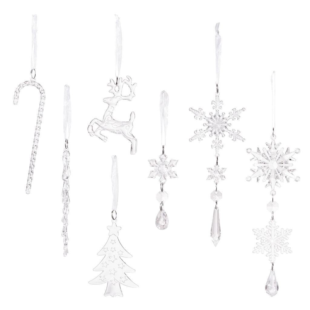 2D Christmas Decoration Pendant Christmas Ice Bar Transparent Snowflake Ice Edge Acrylic Fake Ice Picks Christmas Tree Decoration 14PCS