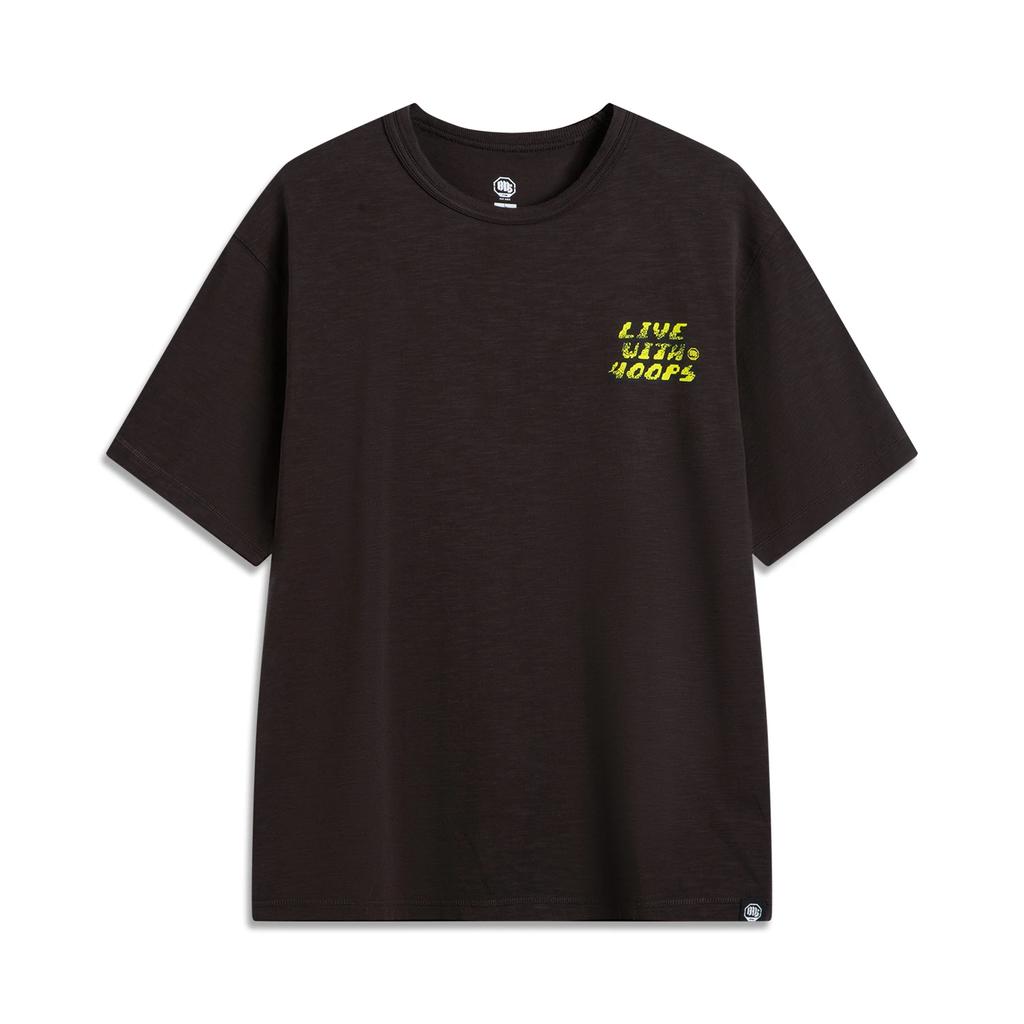 Li Ning Bad Five Letter Round Neck Breathable Versatile Loose Short Sleeve T-Shirt Men T-Shirts Black Chocolate AHSV023-2