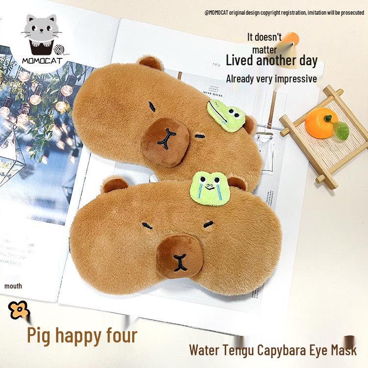 Kreslená oční maska kapybara - Nastavitelná, roztomilá, horký/studený obklad na spaní