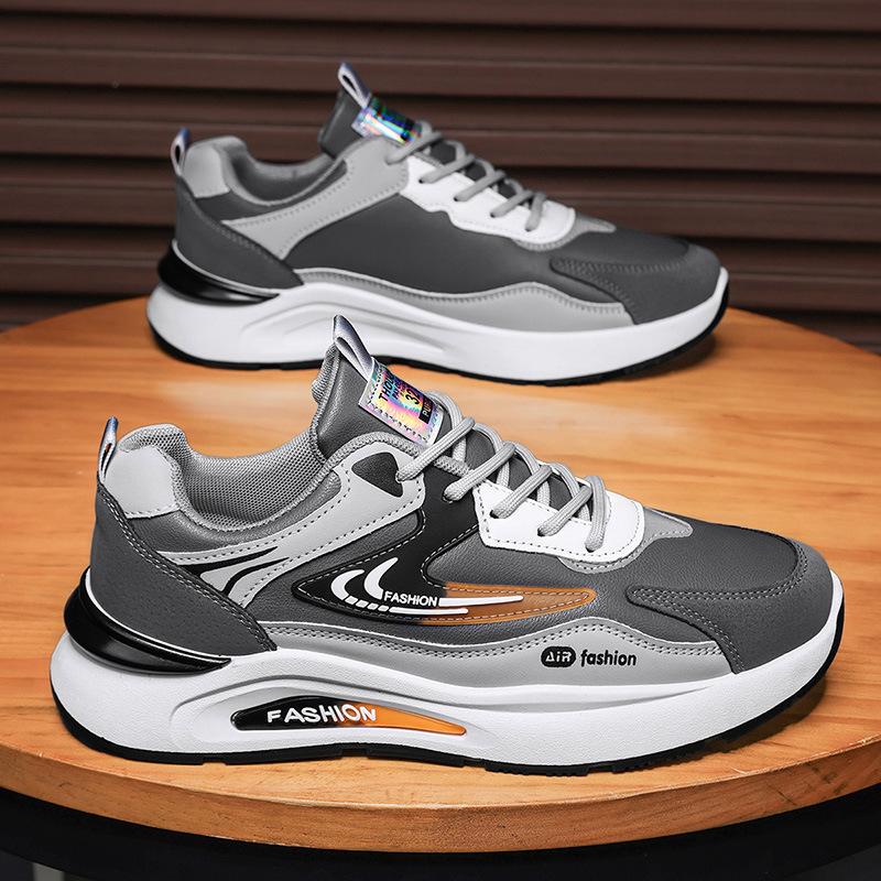 Shoes men's autumn new leather waterproof sports shoes trendy versatile casual dad shoes soft sole non-slip running shoes