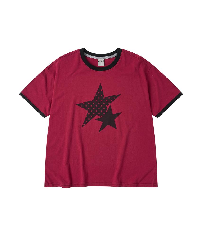 AMOU Two Star Ringer T-Shirts Red