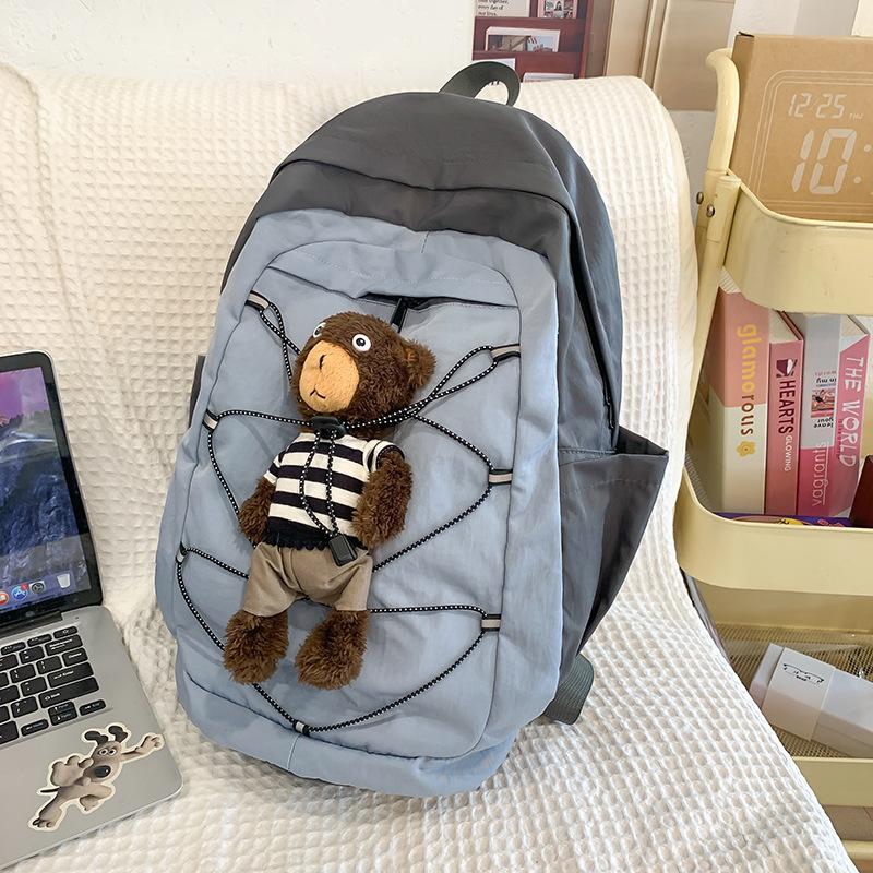 Cute Korean Version of High value New Versatile Bear Backpack Ins College Style Contrasting Color Large Capacity Travel Backpack