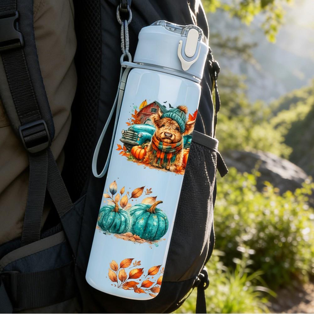 1PC Fall Harvest Autumn Quote Art Print 750ml Color Plastic Sports Water Bottle Leakproof Flip Straw Lid Suitable for Sports Office Home Use