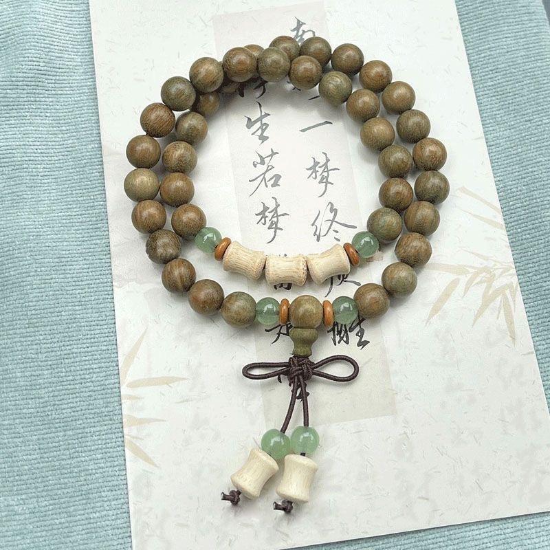 Natural Passion Seed Green Sandalwood Bracelet, Wooden Cultural and Play Ethnic Style Female Buddha Bead Sandalwood Bracelet.